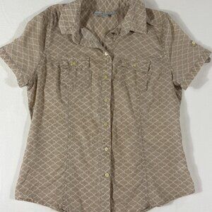 Old Navy Linen Button‑Up Top | Size L | Neutral Short Sleeve Blouse